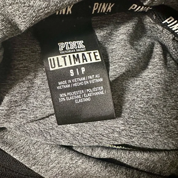 PINK Victoria Secret S Ultimate Hoodie Gray Neon Thumb Hole Pocket - Picture 4 of 4